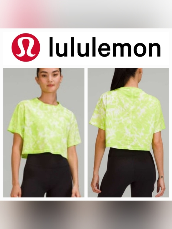 lululemon athletica Tops - Lululemon All Yours Cropped Cotton T-Shirt Marmoleado Tie Dye Eccentric Lime 10